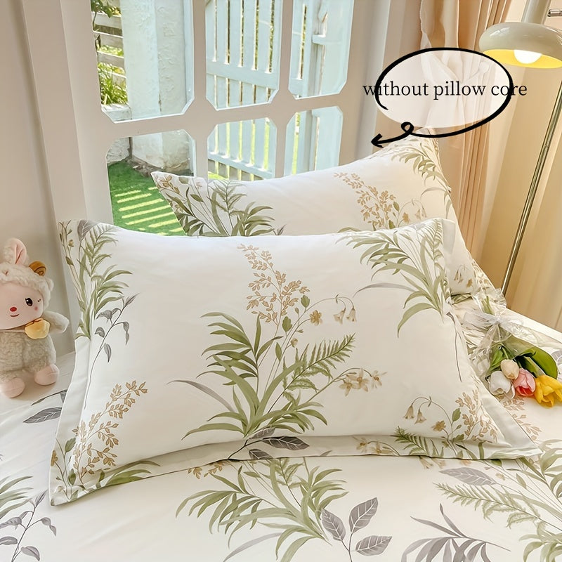 Set of 3 100% Cotton Duvet Cover (1*Duvet Cover + 2*Pillowcase, Without Duvet Insert), Featuring Fresh Botanical Plant Print Bedding. Soft, Comfortable, and Skin-Friendly Duvet Cover Suitable for All Four Seasons. Perfect for Bedroom or Guest Room Use.