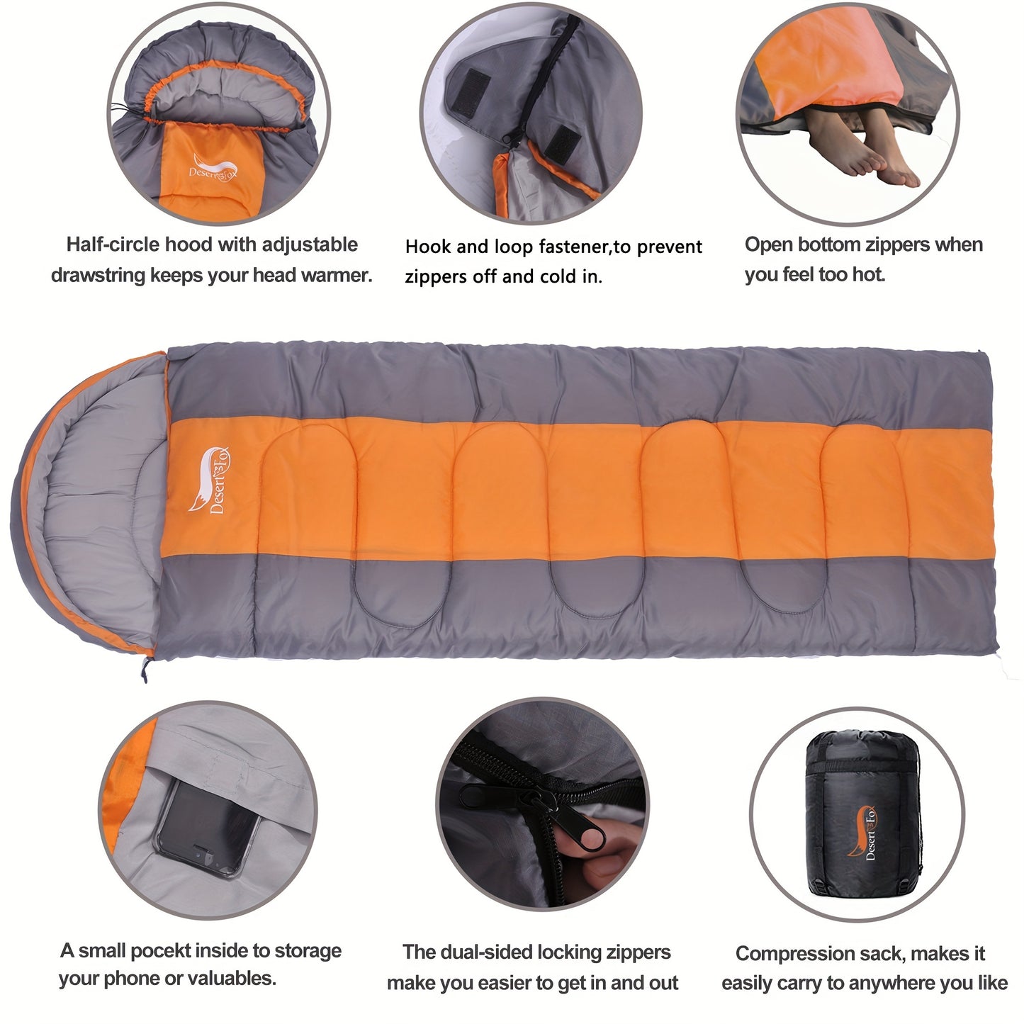 Desert & Fox Compression Sleeping Bag - Lightweight, 3 Season Warmth for Backpacking, Camping, Hiking & Travel