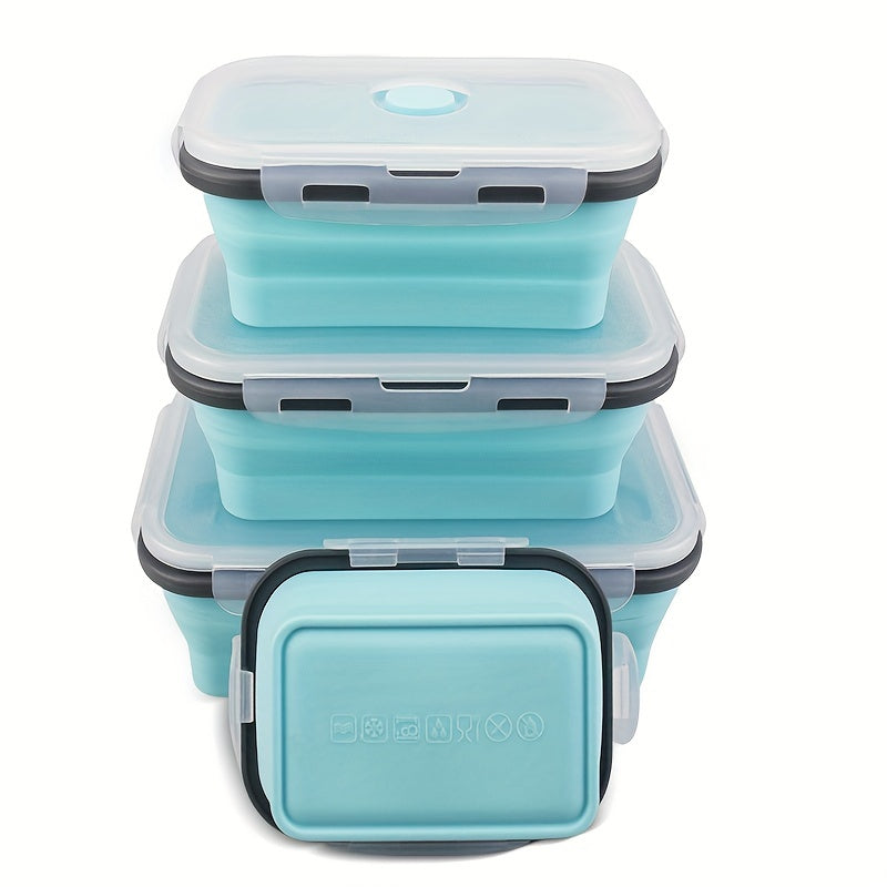 Collapsible Silicone Food Storage Containers, Set of 4 - Stackable, Space Saving, Microwaveable, Freezer and Dishwasher Safe, BPA Free - Perfect for Leftovers or Meal Prep, Foldable Lunch Box Containers, Essential Kitchen Accessories