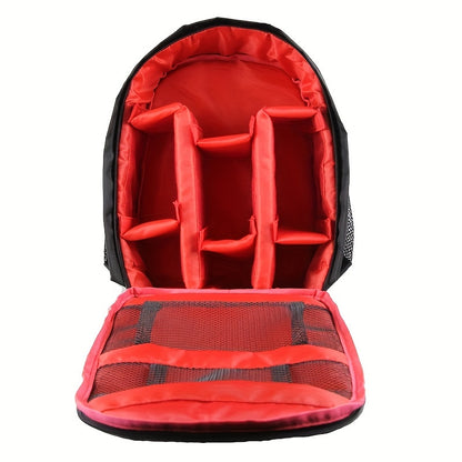 Waterproof camera backpack with customizable dividers and padded shoulder straps for Canon, Nikon, Sony cameras. Made from polyamide material.