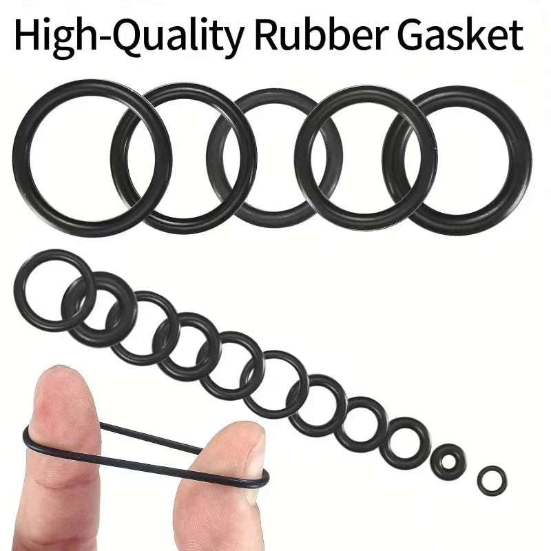 225-piece O-Ring Kit: Tough rubber seals suitable for automotive and machinery use, resistant to oil and water, various sizes included.