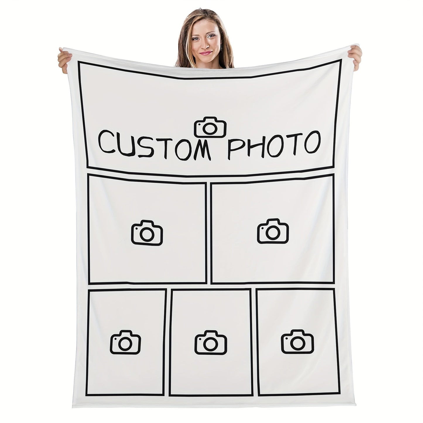 Flannel Blanket with Customizable Photo Collage - Personalized Multipanel Throw for Sofa and Bed, Great Gift Idea, Easy to Clean in the Washing Machine, Perfect for Individuals aged 14 and up.