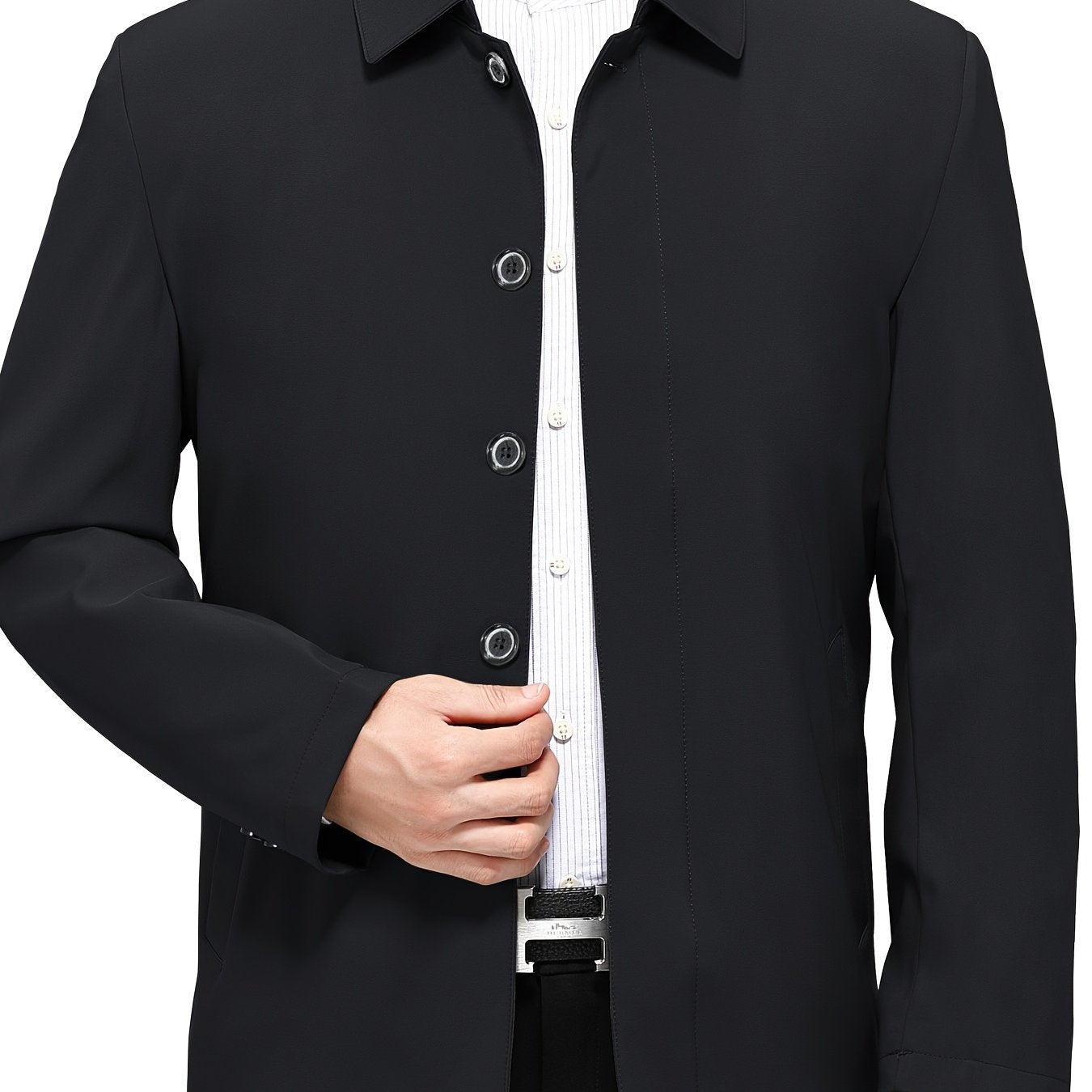 New high-end solid color button-up jackets for middle-aged men, perfect for spring and autumn business casual wear.