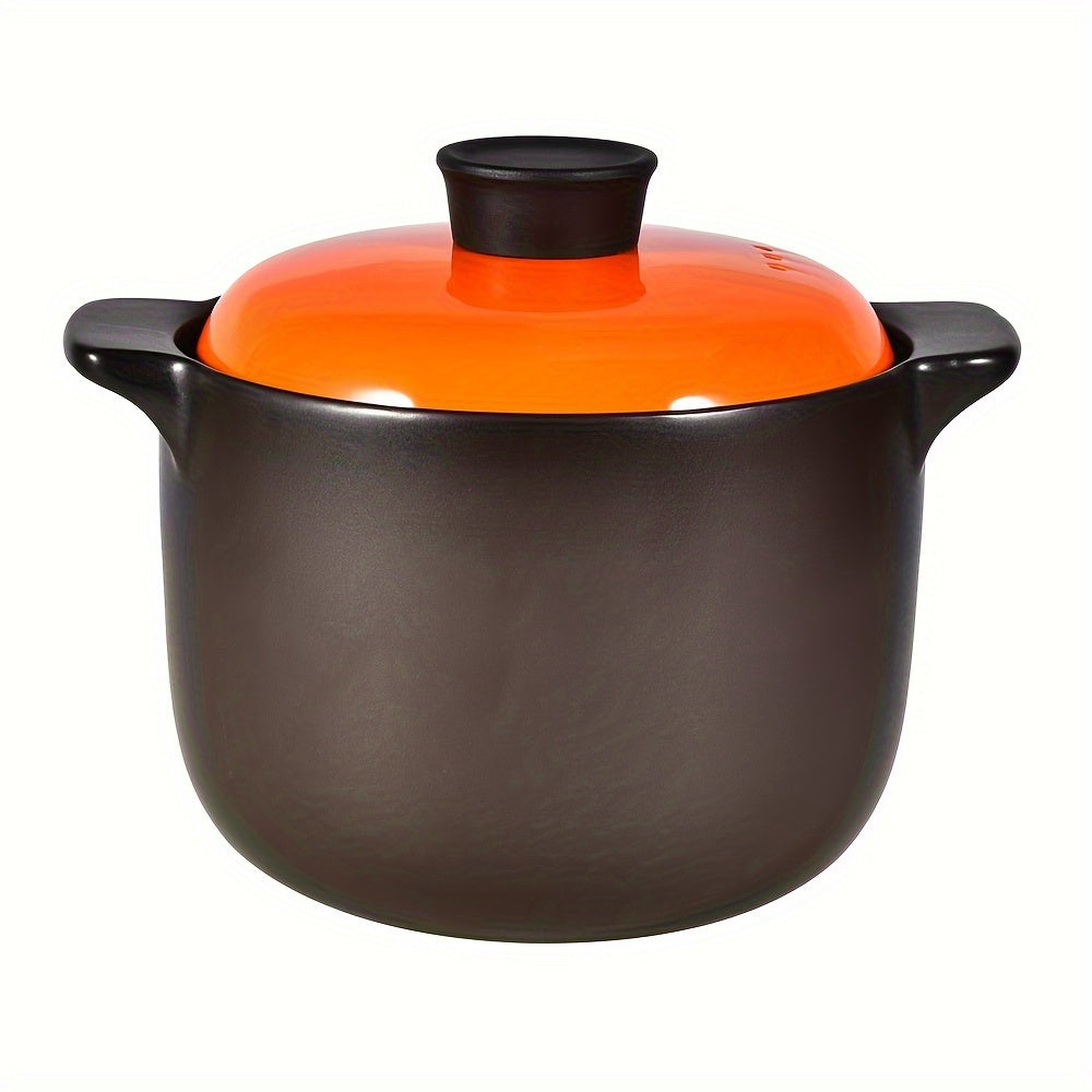 Orange lid ceramic casserole dish, 3.5L capacity - ideal for cooking stews and meals on the stovetop. Resistant to heat.