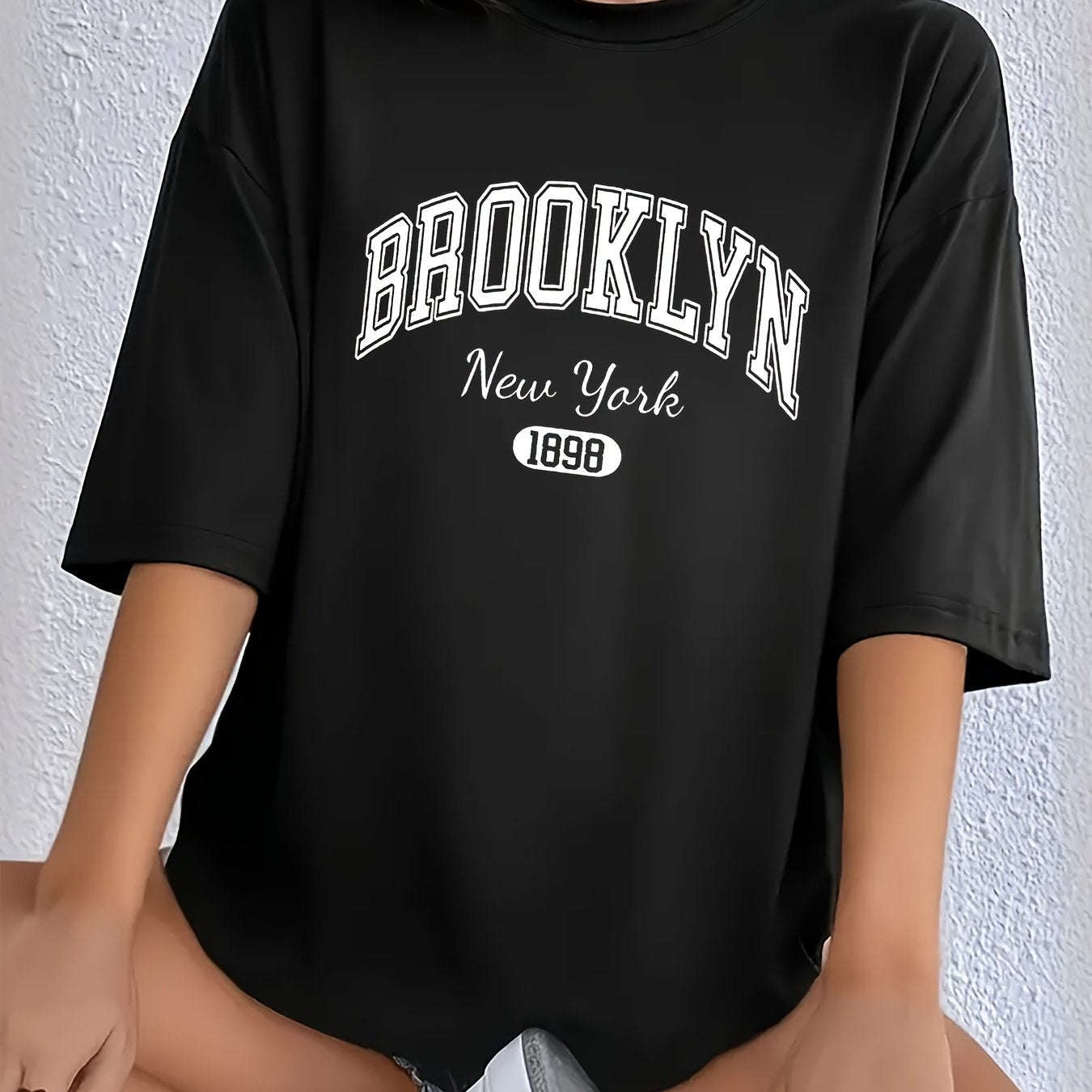 Plus Size Brooklyn Graphic T-Shirt in Polyester Knit, Casual Summer Wear for Women, in Plus Sizes