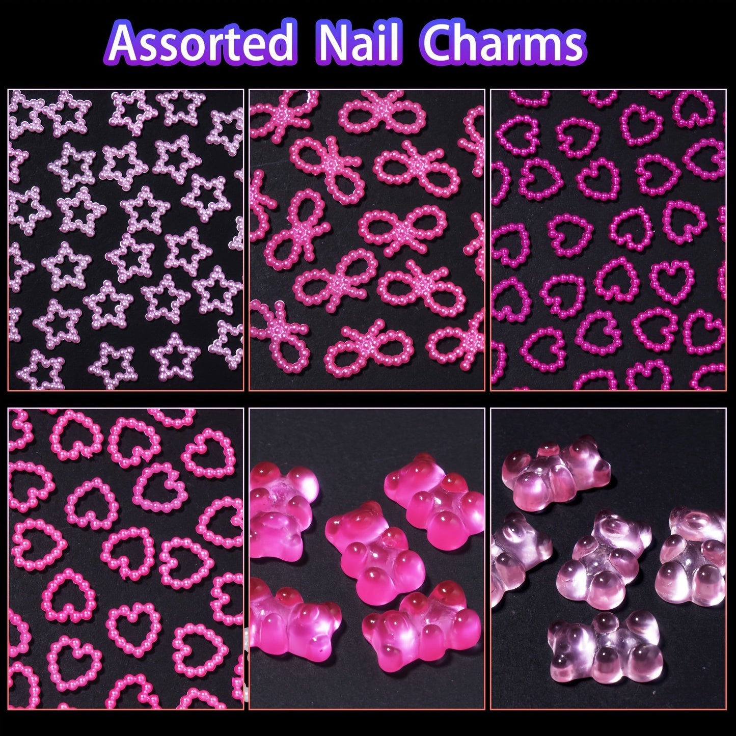 Adorable 3D Pink Nail Art Charms - Variety of Pearls, Gems, Hearts, Butterflies, Bows & Other Options for Creating Your Own Manicure and Jewelry Designs