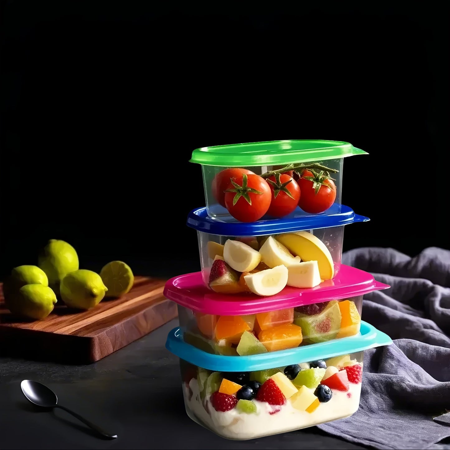 Food Storage Container Set - 10 Pieces, Stackable with Lids, Reusable, BPA-Free Plastic Lunch Boxes for Grains, Meat, Fruits, and Vegetables. Dishwasher and Microwave Safe.