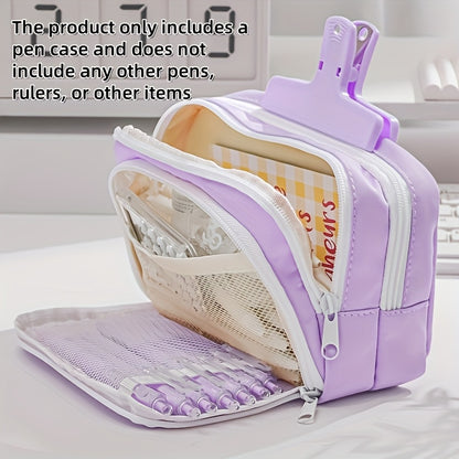 Large capacity pencil case with transparent window, durable Oxford fabric, perfect for students & office essentials.