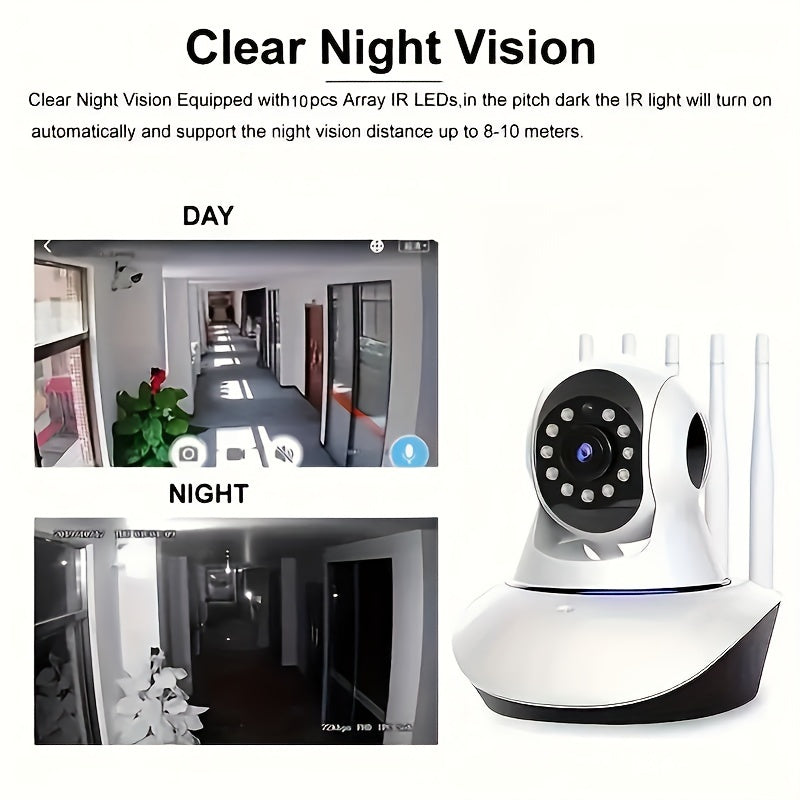 Indoor/Outdoor IP Camera with Dual-Band WiFi, 5 Antennas for Improved Signal Strength - Features Pan/Tilt, Auto Tracking, Color Night Vision, Two-Way Audio, and USB Power (SD Card not included) - Enhance Your Home's Security with this Smart Camera