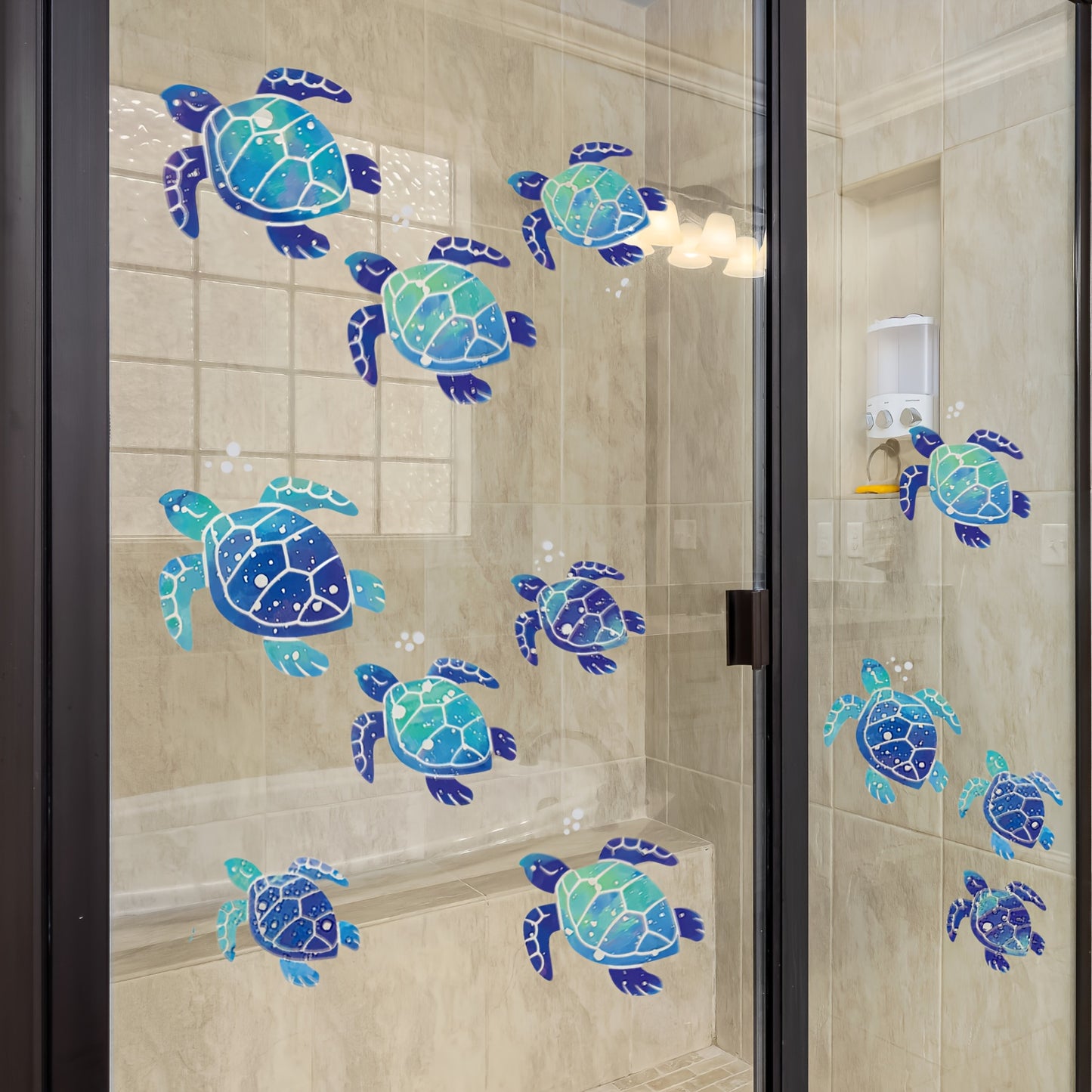 12 Undersea World Blue Sea Turtle Wall Decals, Ocean Vinyl Stickers for Bathroom, Waterproof Decoration for Home or Office.