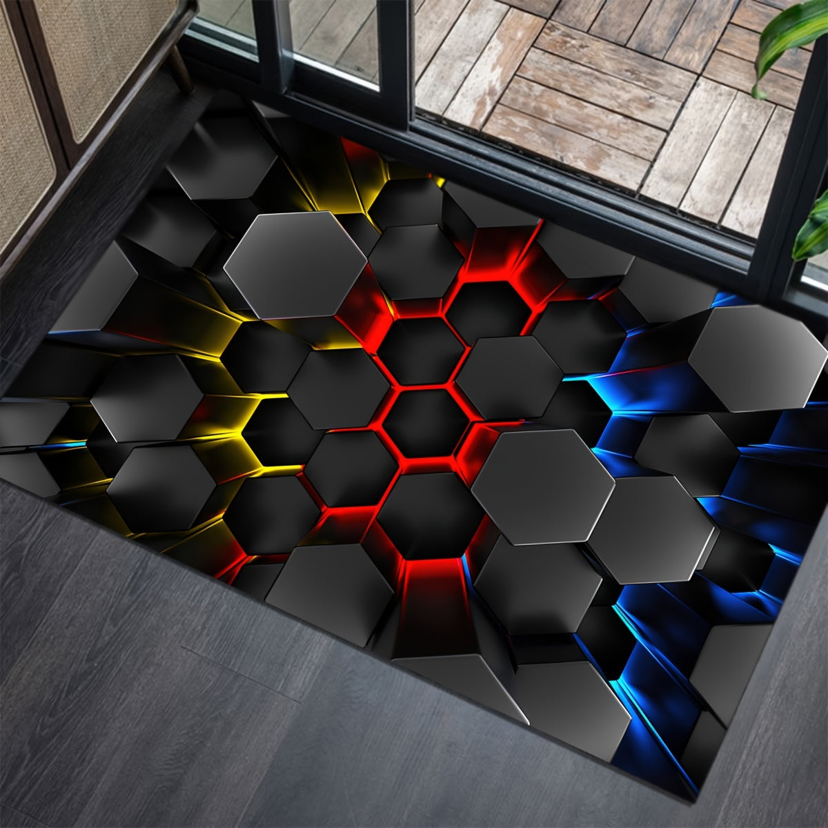 Liven up your space with this whimsical 3D Luminous Hexagon Area Rug! This cartoon-inspired rug is not only cool and fluffy, but also soft and non-slip, making it perfect for any room in your home. Use it in the living room, bedroom, bathroom, laundry