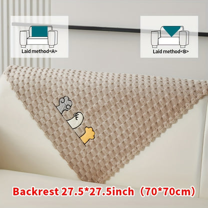 Modern honeycomb fleece sofa cover with embroidered design, pet-friendly protection for furniture, plush slipcover for various sofas. One-piece design with anti-slip backing for home and office decor.