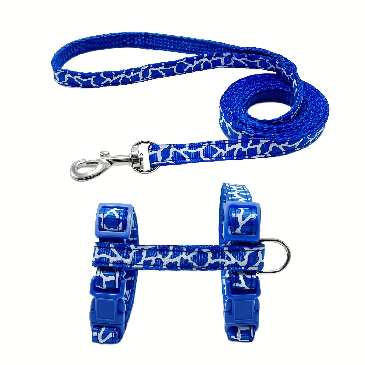 Adjustable Cartoon-Print Cat Harness with Leash, Escape-Proof, Soft Polyester Chest Strap. Available in Pink, Blue, Purple, Red for Small Pets.