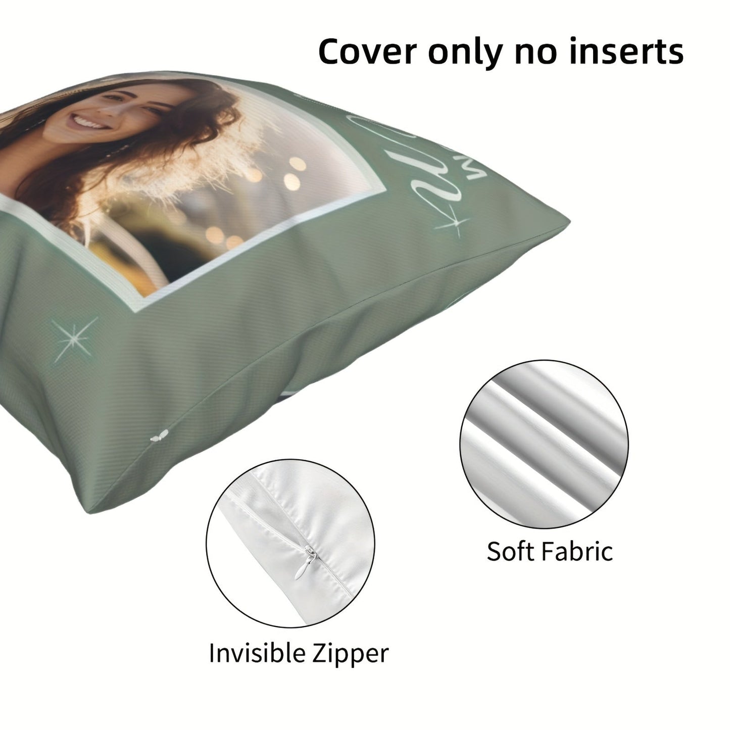 Customize your own photo pillowcase with "HUGS From Heaven" design - a special souvenir for your family, siblings, friends, and loved ones. Pillow core not included. Measures 45.72x45.72 cm with soft fabric and invisible zipper closure.