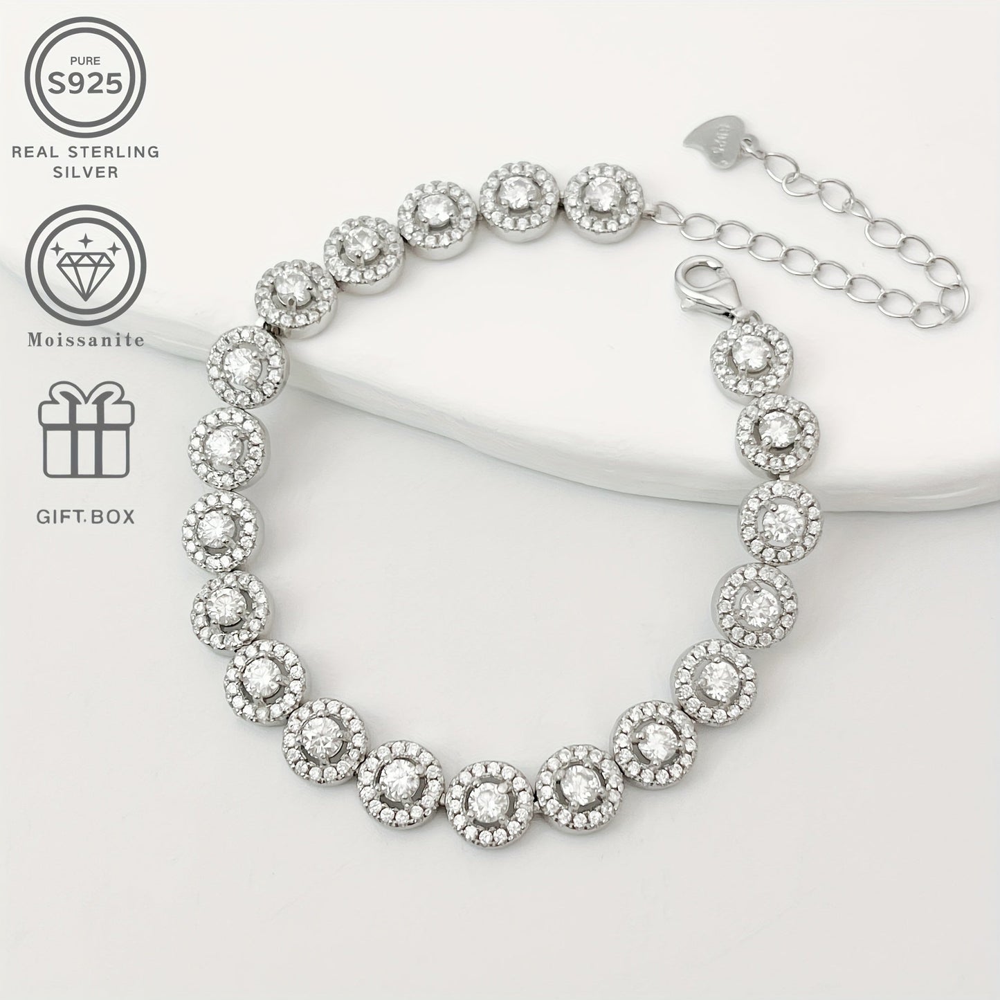 PROLIANCE Luxury 0.1 Carat Moissanite Tennis Bracelet in S925 Sterling Silver - Ideal for Weddings, Parties, and Gifts. Comes in a Gift Box, Suitable for Hip-hop Jewelry, Summer Beach, Music Festivals, Graduations, and Christmas. Features a Simple yet