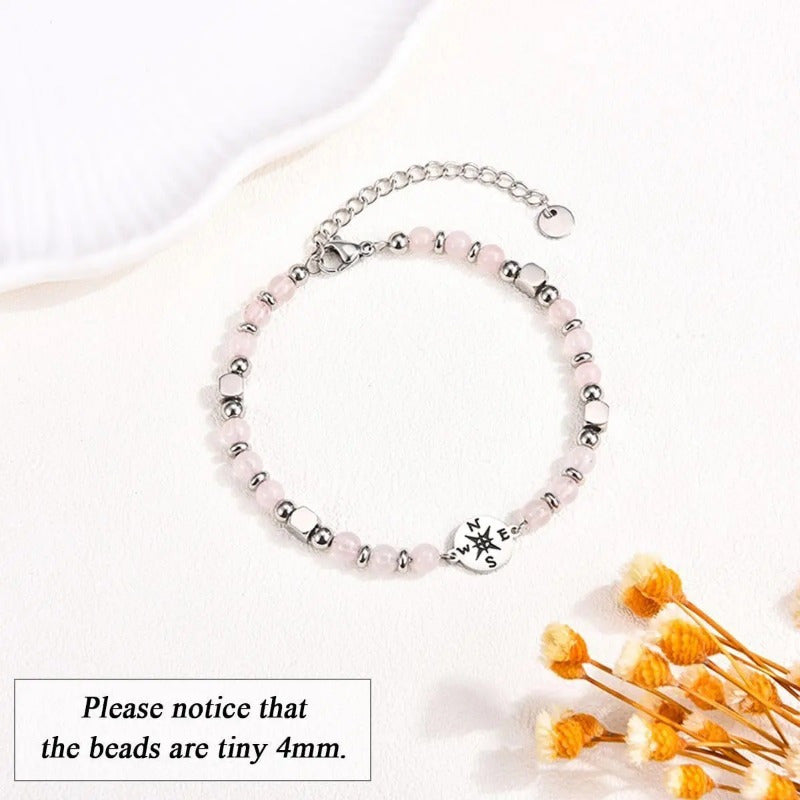 Stylish Compass Bracelet with Stainless Steel Beads, Graduation Gift with Natural Stones, Minimalistic Bracelet for High School Graduates, Suitable for Everyday Wear and Gifting, Year-Round Accessory