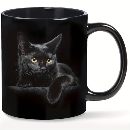 Cute 3D print ceramic coffee mug featuring a charming black cat design. Ideal gift for cat lovers. Durable 11oz cup with a glossy finish, perfect for birthdays and holidays. Hand-wash only.