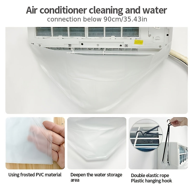 Efficiently clean your air conditioner with the 1pc Universal Fit Air Conditioner Cleaning Cover. Made of Polyvinyl Chloride (PVC) material, this cover comes with a water bag and requires no electricity. Hang it in your home and catch water to