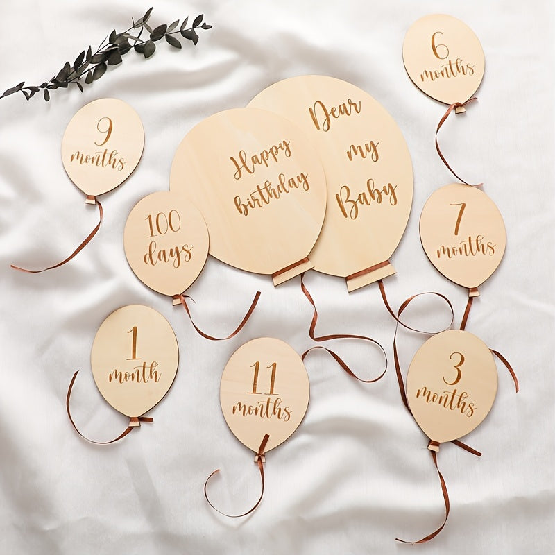 Wooden Milestone Cards for Baby's First Year - Monthly Growth Tracker featuring Balloon Design, Great for Baby Photoshoots & Nursery Decor, Perfect Holiday Gift for Christmas or Halloween