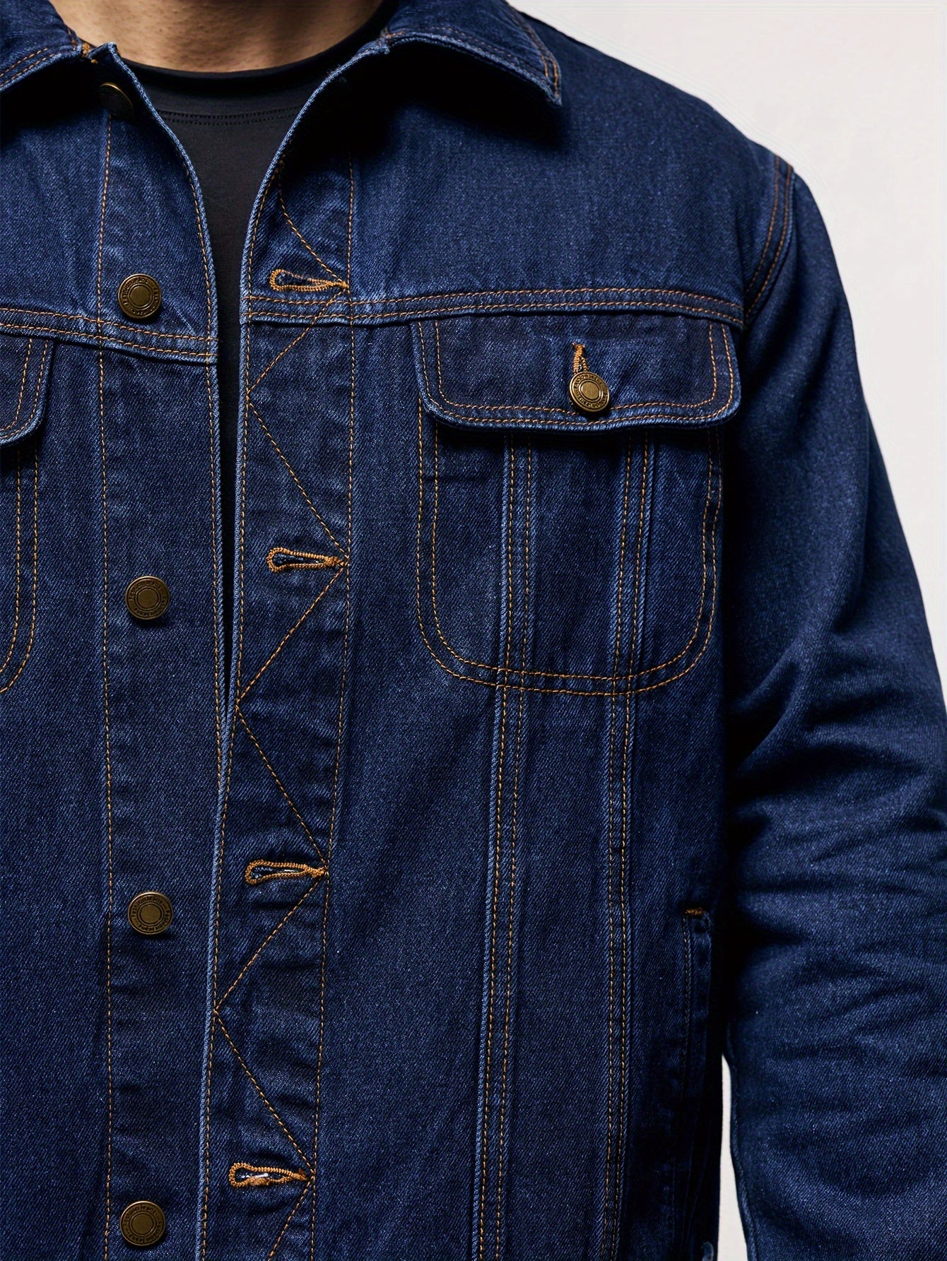 Men's Denim Jacket - Long Sleeve with Flap Pockets, Machine Washable