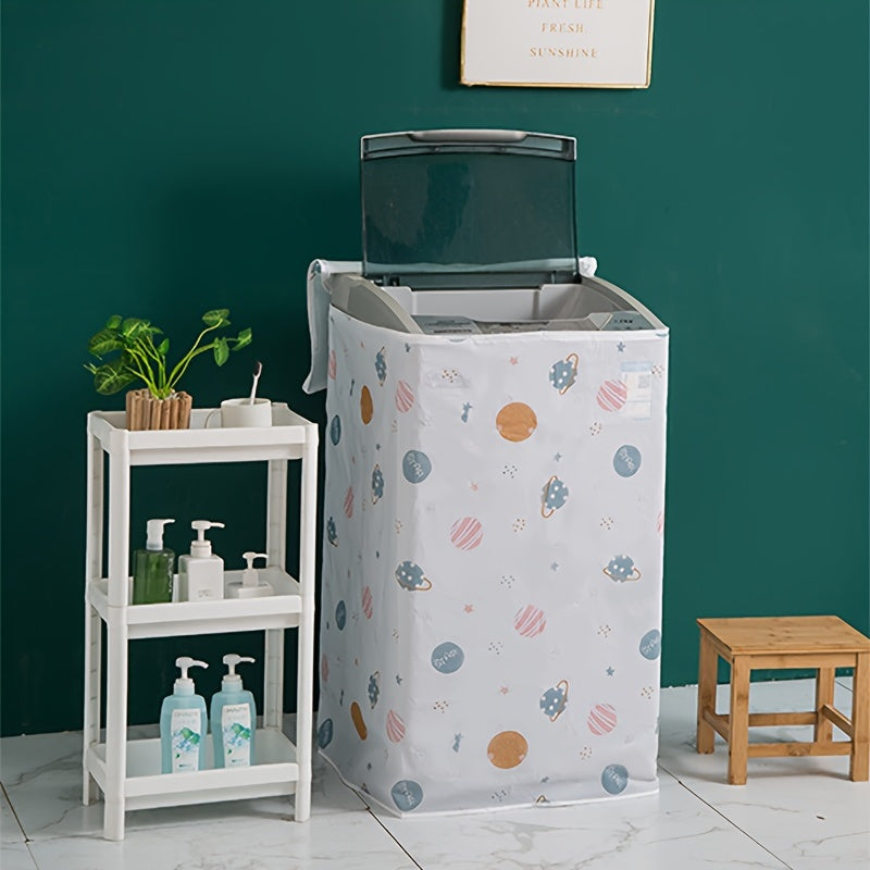 Translucent PEVA Washing Machine Cover fits Front-Loading & Roller Models, with Colorful Pattern Design, for dust protection.