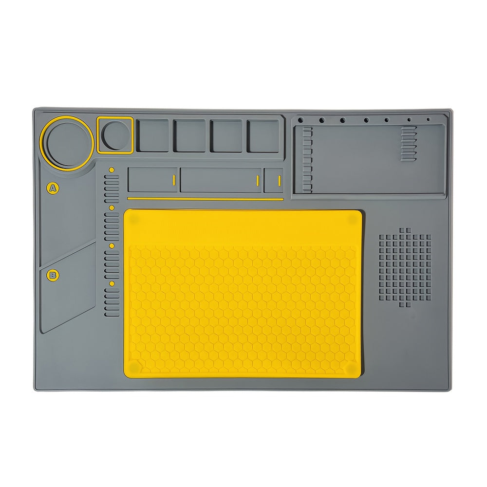 Silicone/PVC Soldering Mat Set with Anti-slip Insulation and Magnetic Heat Resistant Properties for Workbench Maintenance Tools.