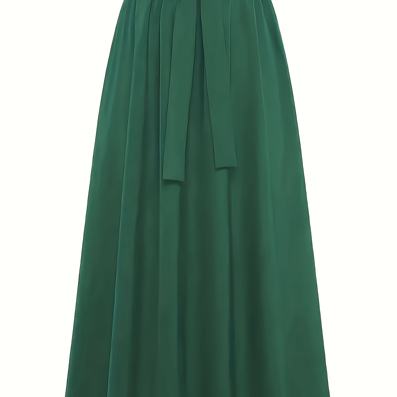 Green polyester midi skirt with tie detail for women, ideal for spring/summer, machine washable, flowing non-stretch material.