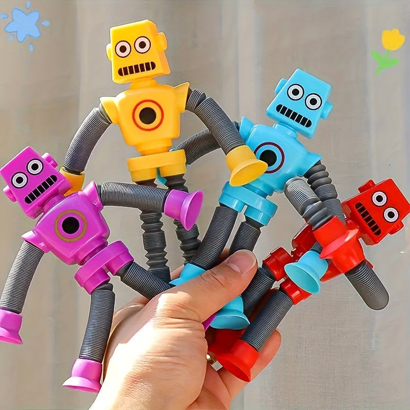 DIY Transforming Robot Toy for Kids 6-8: Creative & Educational sensory play with telescopic pop tube design in 4 colors.