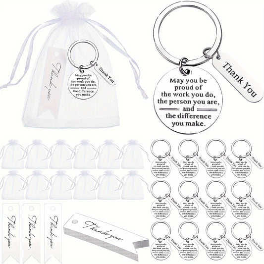 Set of 12 Thoughtful Employee Recognition Gifts: 36 Appreciation Keychains with Thank You Cards, White Organza Bags, Perfect for Office Coworkers, Nurses, and Teachers