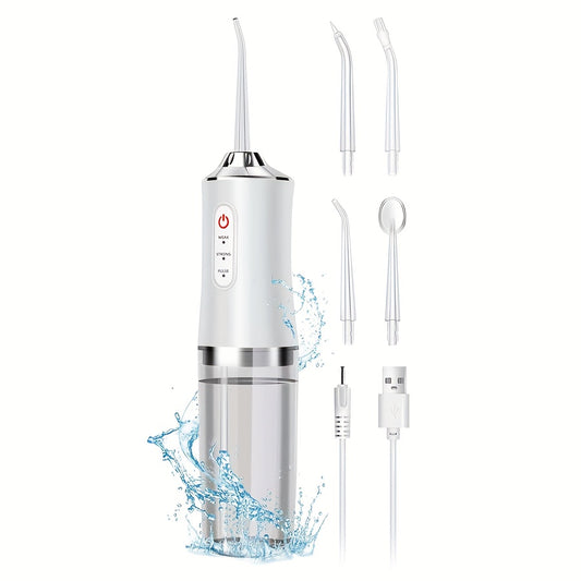 4-in-1 Cordless Water Flosser with 3 Modes and 4 Jet Tips for Home and Travel, USB Rechargeable, Ideal for Daily Teeth Care, Great Gift Option.