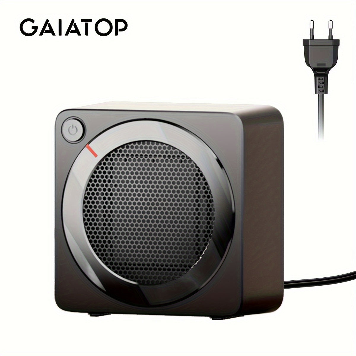 Compact GAIATOP space heater with thermostat, quiet fan, and energy-saving design for indoor use.