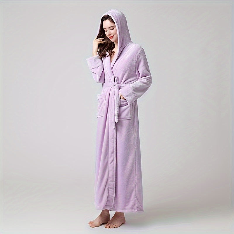 Coral Fleece Bathrobe with Long Sleeves, Couple Style, Hooded for Autumn and Winter