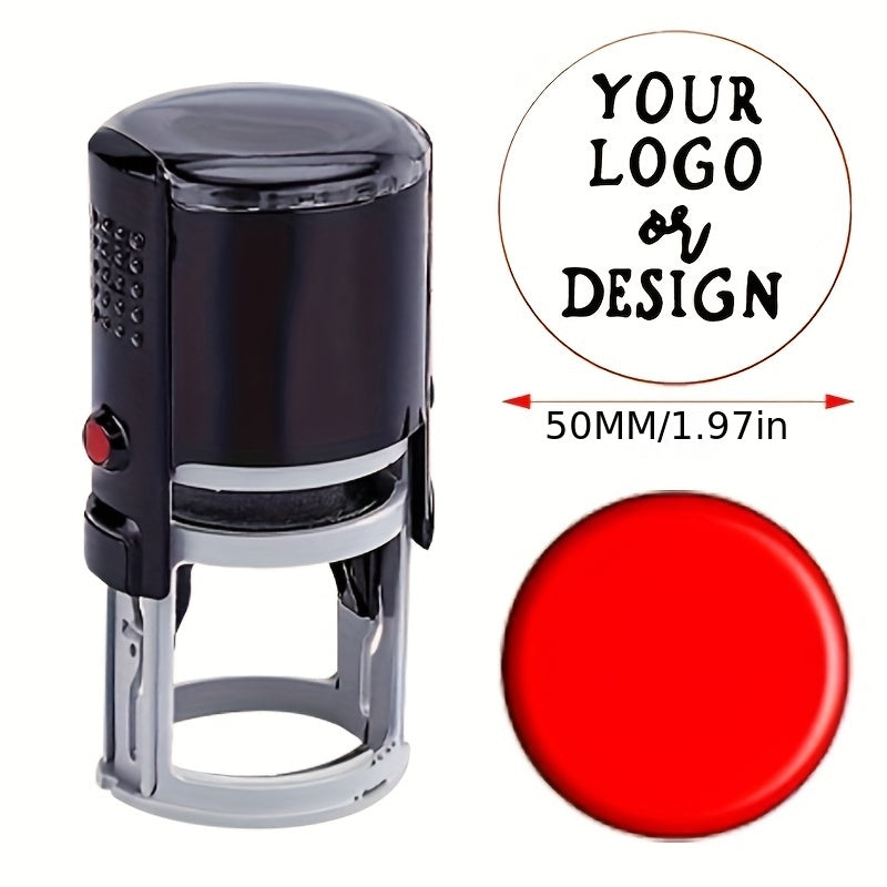 Customized self-inking stamp with personalized business logo and text.