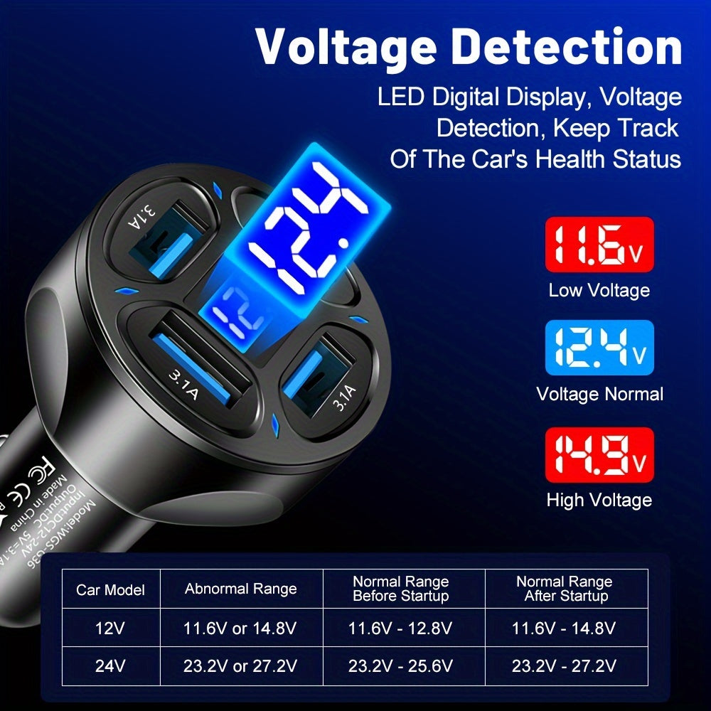 4-in-1 USB car charger with 3.1A fast charging across 4 ports.