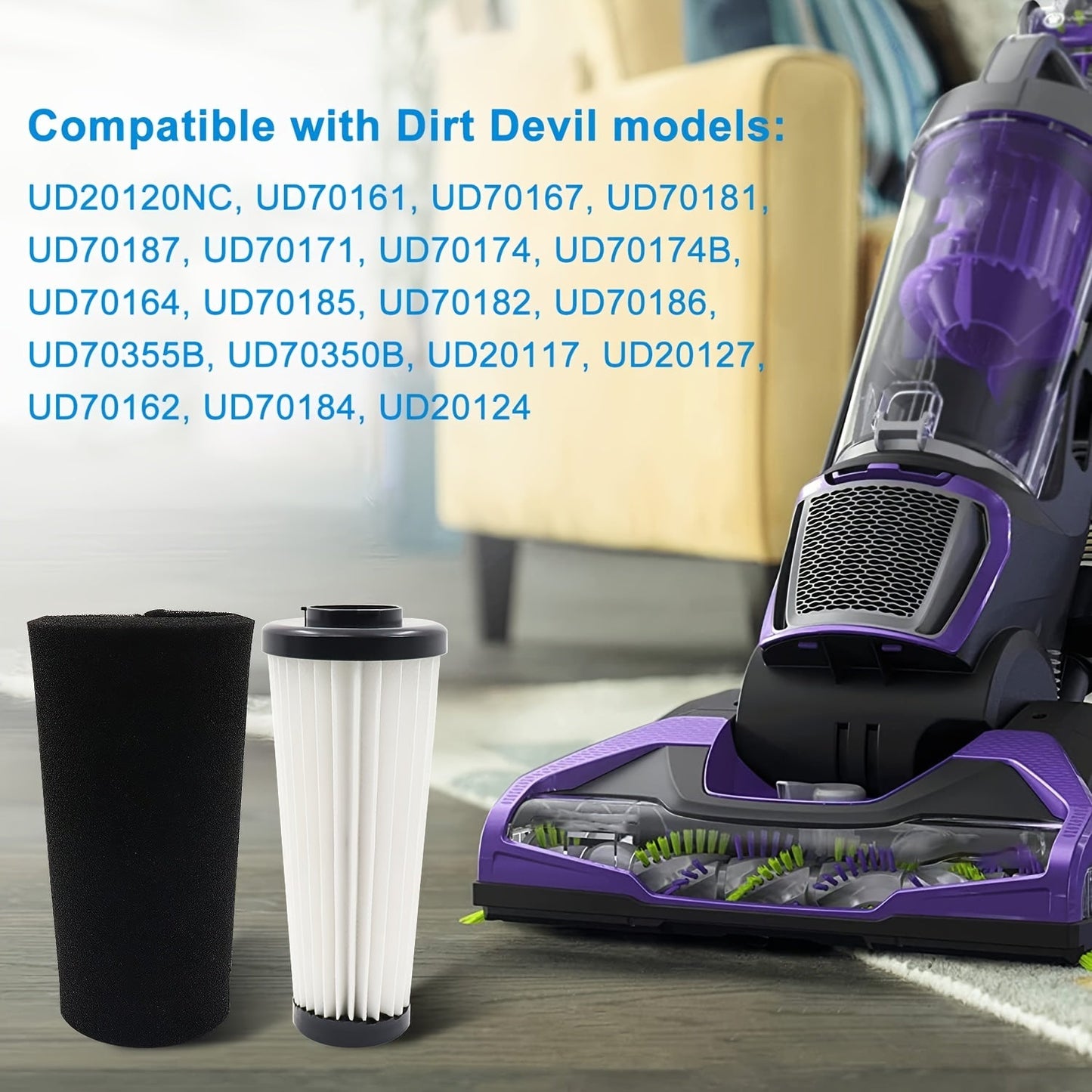 Durable Plastic Vacuum Filters, Set of 2, Compatible with Dirt Devil Upright F112, High-Efficiency Dust Collection