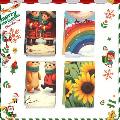 Set of 4 Winter Christmas Snowman and Snowflake Kitchen Towels - Size: 45.72*66.04cm - Perfect Christmas Gift or Decoration