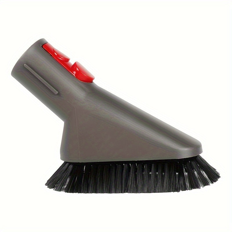 Soft dust brush attachment designed for easy floor cleaning with a self-cleaning feature. Compatible with various vacuum models and made of plastic material. Compact and traceless design.