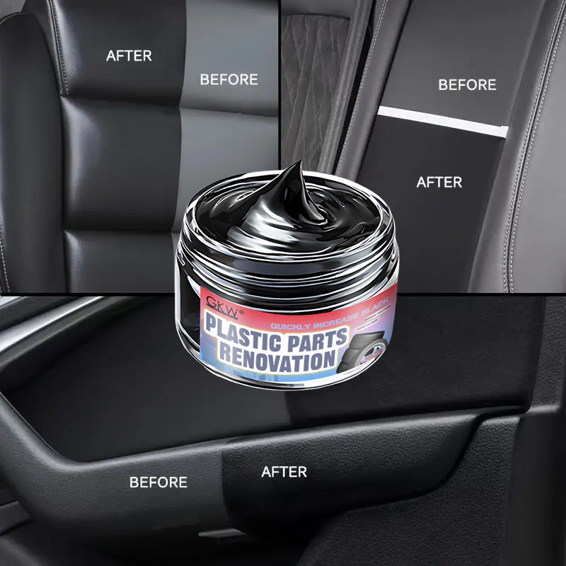 Black care and restoration wax for car interiors, tire restoration cream, plastic parts repair cream, whitening and blackening plate wax, rubber strip restoration cream, scratch repair