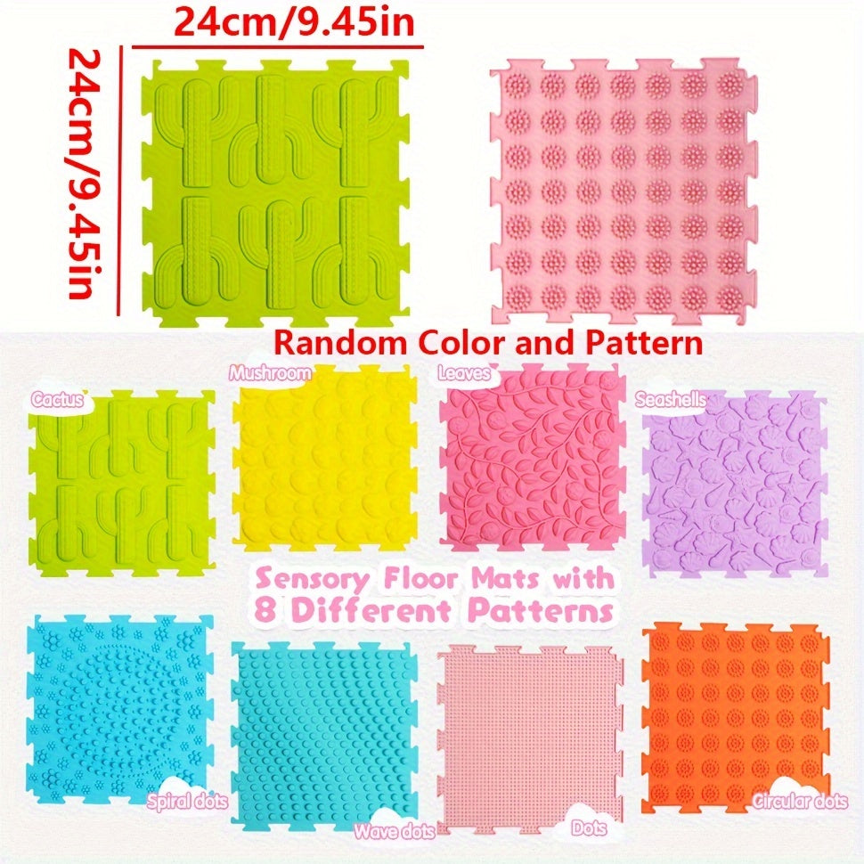 Set of 8 Play Mats, Interlocking Tiles for Sensory Massage Game, Suitable for Ages 0-8, Waterproof and Non-Toxic Rubber Floor Puzzle Mat, Perfect for Indoor or Outdoor Play Area.