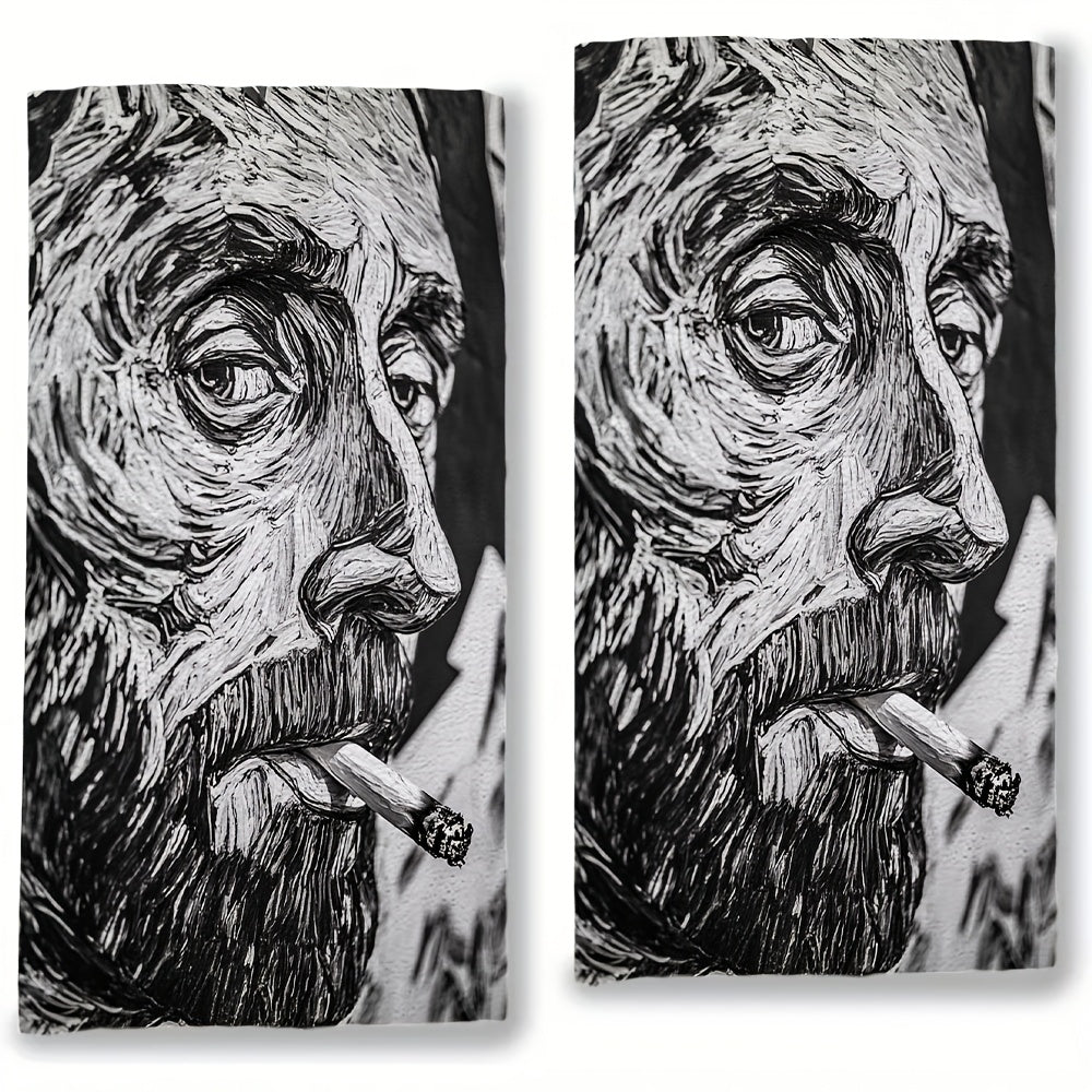 Set of 2 Vincent Van Gogh 'Skull With A Burning Cigarette' Kitchen Towels, Ultra Soft and Highly Absorbent, Perfect for Holiday Decor, Machine Washable, 16x24 Inch - Item number 2KYSYS1225337