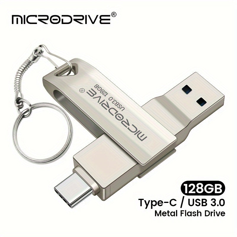 Microdrive High Speed 2in 1 OTG Type-C USB3.0 Flash Drive available in 64GB and 128GB with Type-C USB3.0 for Key Ring.