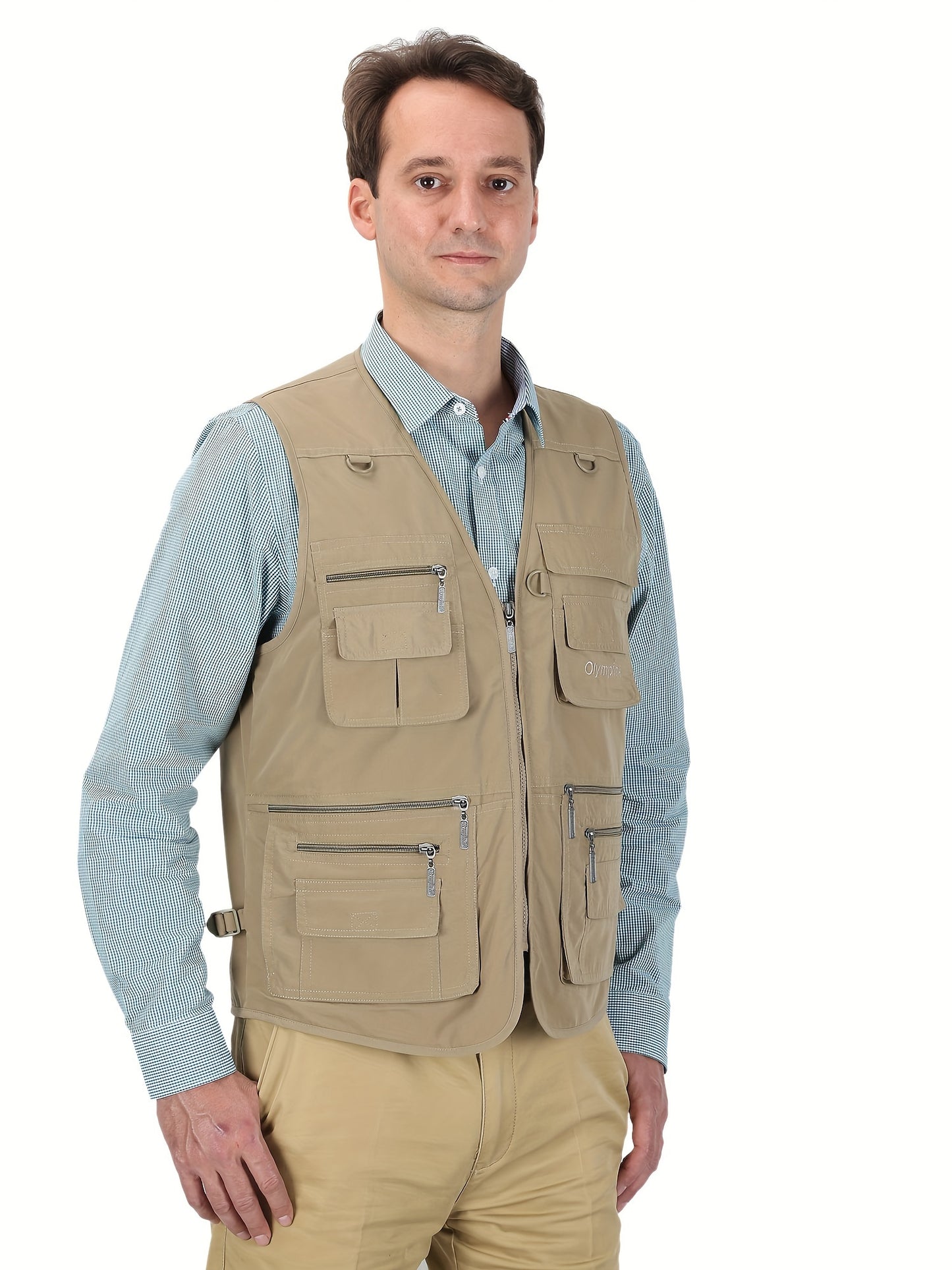 Men's Poplin Multi-Pockets Vest for outdoor activities.