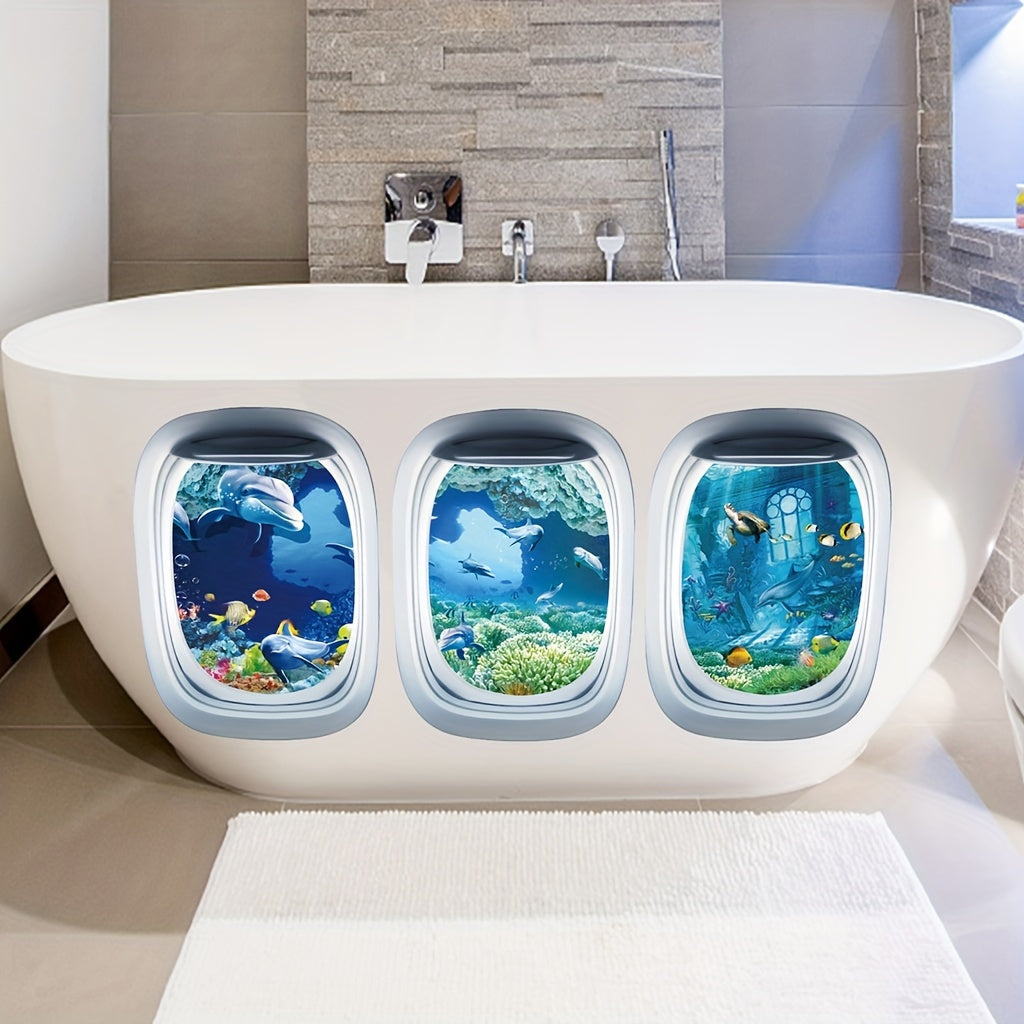 3 Marine Life Print Bathtub Appliques, Waterproof Stickers for Non-slip Bathtub, Removable Wall Decals for Bathroom Decor.