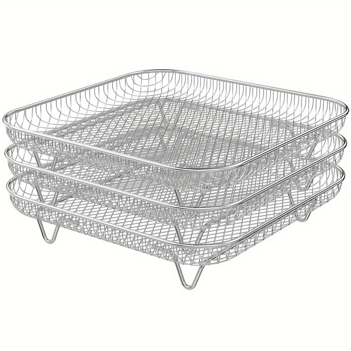 Upgrade your air fryer with these Square Air Fryer Accessories! This set includes three stackable stainless steel dehydrator racks, each measuring 20.32 cm. Perfect for use with popular air fryer models like Cosori, Instant Vortex, Nuwave, and Ninja