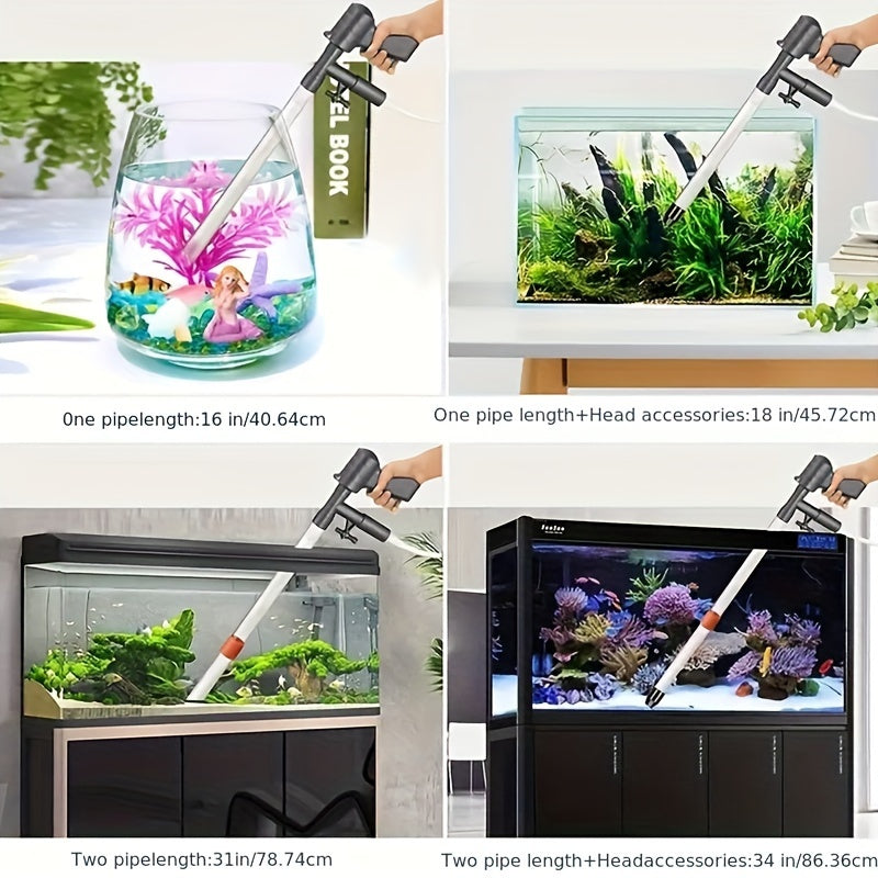 Aquarium gravel vacuum cleaner with adjustable water flow and easy siphon for fish tank maintenance, cleaning, and water changes. Features air push button.