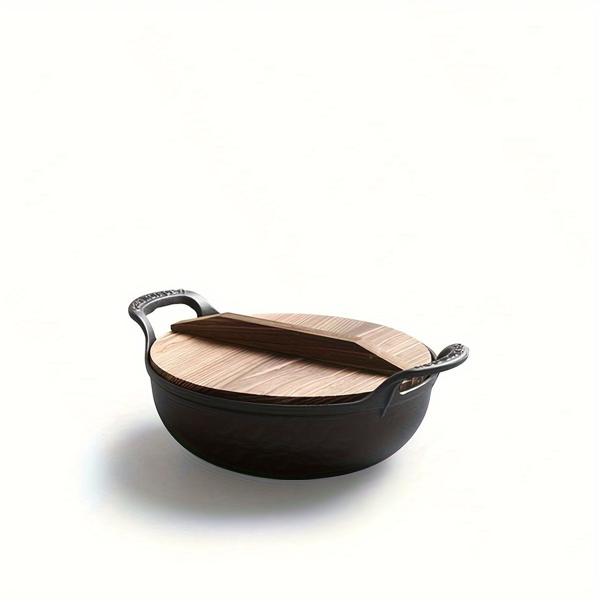 Multi-functional Cast Iron Skillet with Wooden Lid - Ideal for Braising, Sautéing & Deep Frying - Must-Have Kitchen Accessory in Oval Design