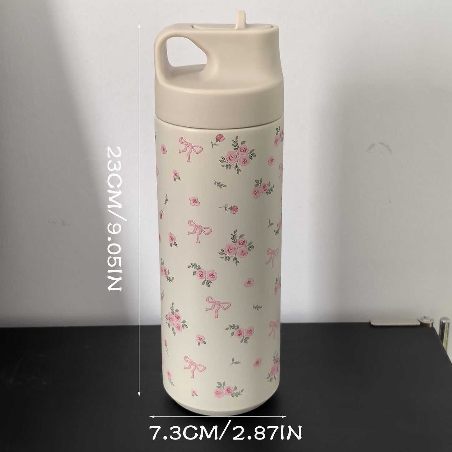 550ml Butterfly Rose water bottle with flip straw, double-layer stainless steel insulation, perfect for travel, gym, and outdoor sports.