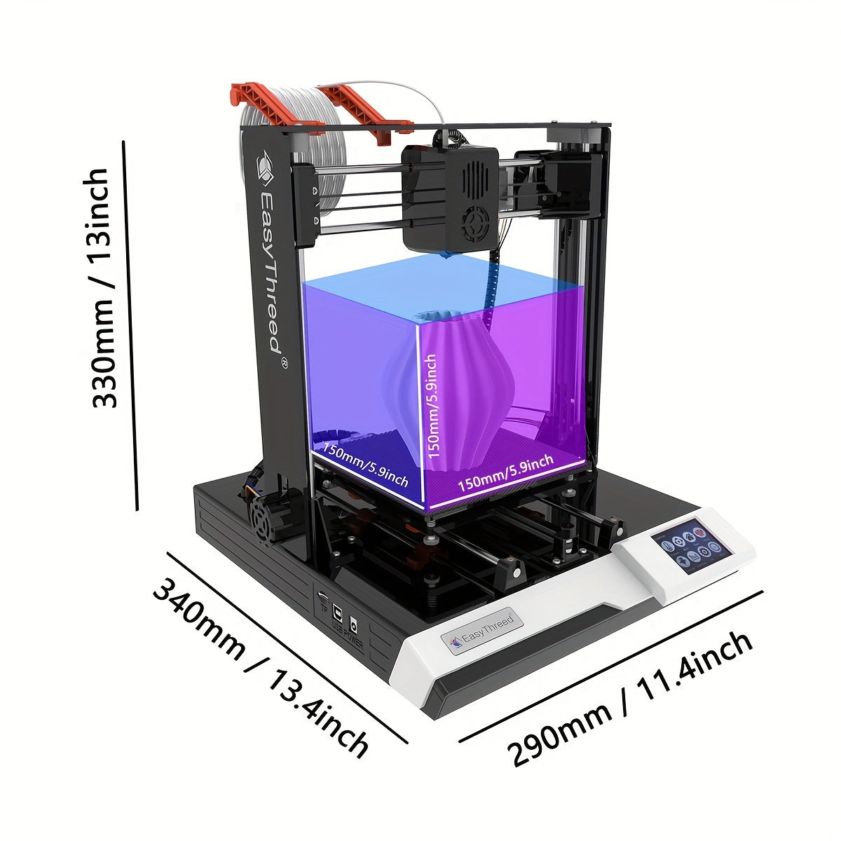 EasyThreed K8PLUS 3D Printer with Screen, Heated Bed, Low Noise, Free PLA TPU Filament, EU Plug, Printing Size 5.9''x5.9''x5.9''