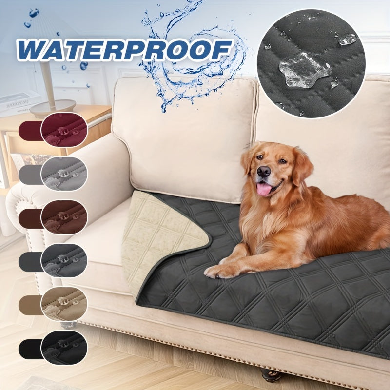 Waterproof pet sofa cover made of 100% polyester, all-season, modern style with quilted design in multiple colors. Machine washable, perfect for pets.