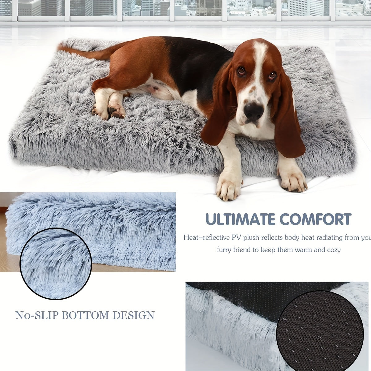 Soft plush dog bed with waterproof bottom for all sizes of dogs and cats. Comfortable, washable, and anti-slip.